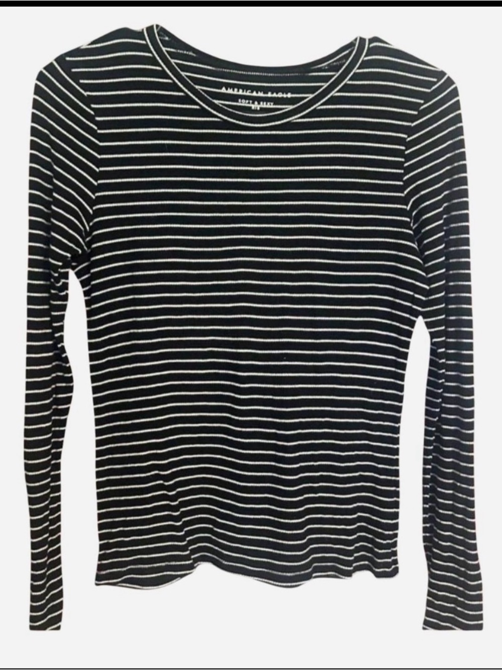 American Eagle Outfitters Black and White Striped Long Sleeve Tee